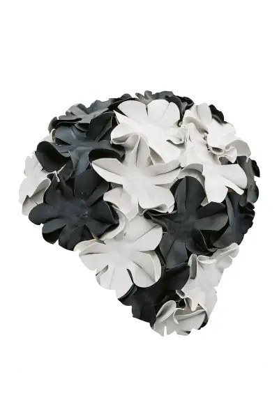 Cuffia Da Bagno Petalo In Lattice Nera E Crema
