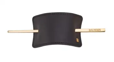 Balmain Hair Barrette In Nappa Nera Bacchetta Placcata In Oro 14k