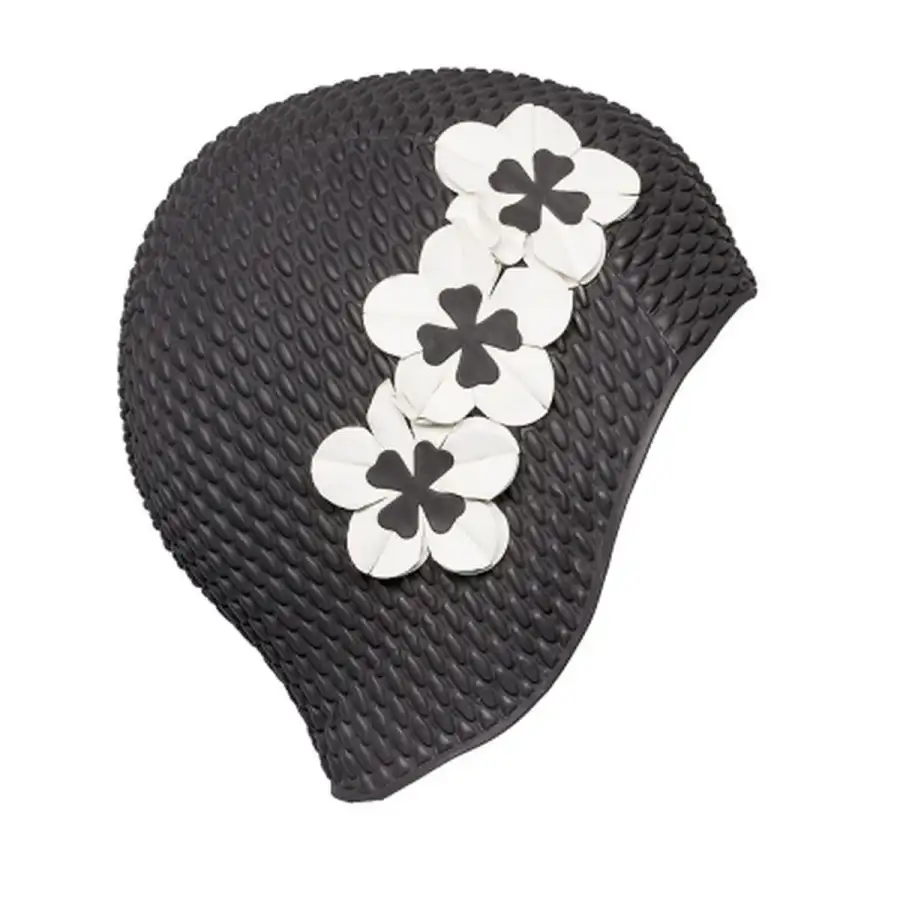 Cuffia Da Bagno Bubble Nero Con Fiori Crema
