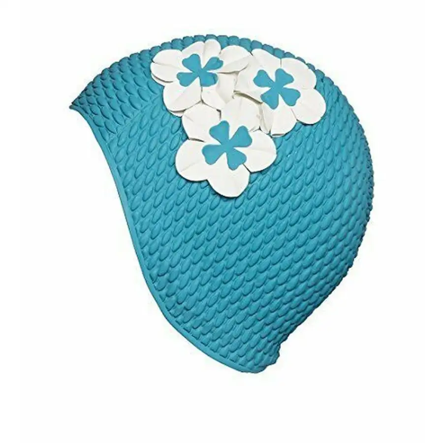 Fashy Cuffia Di Gomma Da Bagno Aspirante Con Fiori, Donna, Celeste
