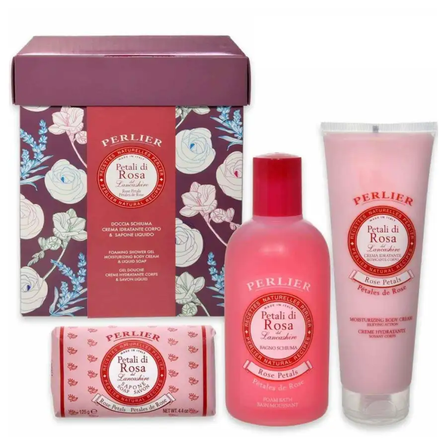 Perlier Cofanetto Petali Di Rosa Bagno Schiuma Crema Idratante E Sapone
