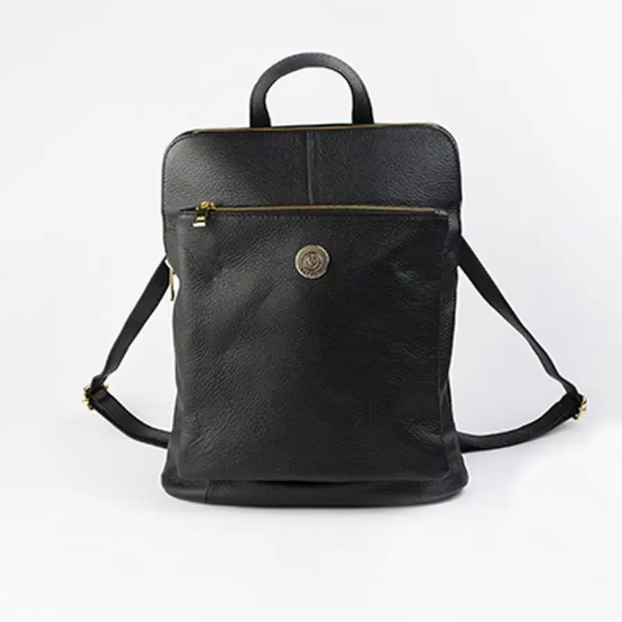 Zainetto Grande In Pelle Nera Stampa Dollaro E Metalleria Oro. Dimensione Cm 33x37x12 .made In Italy