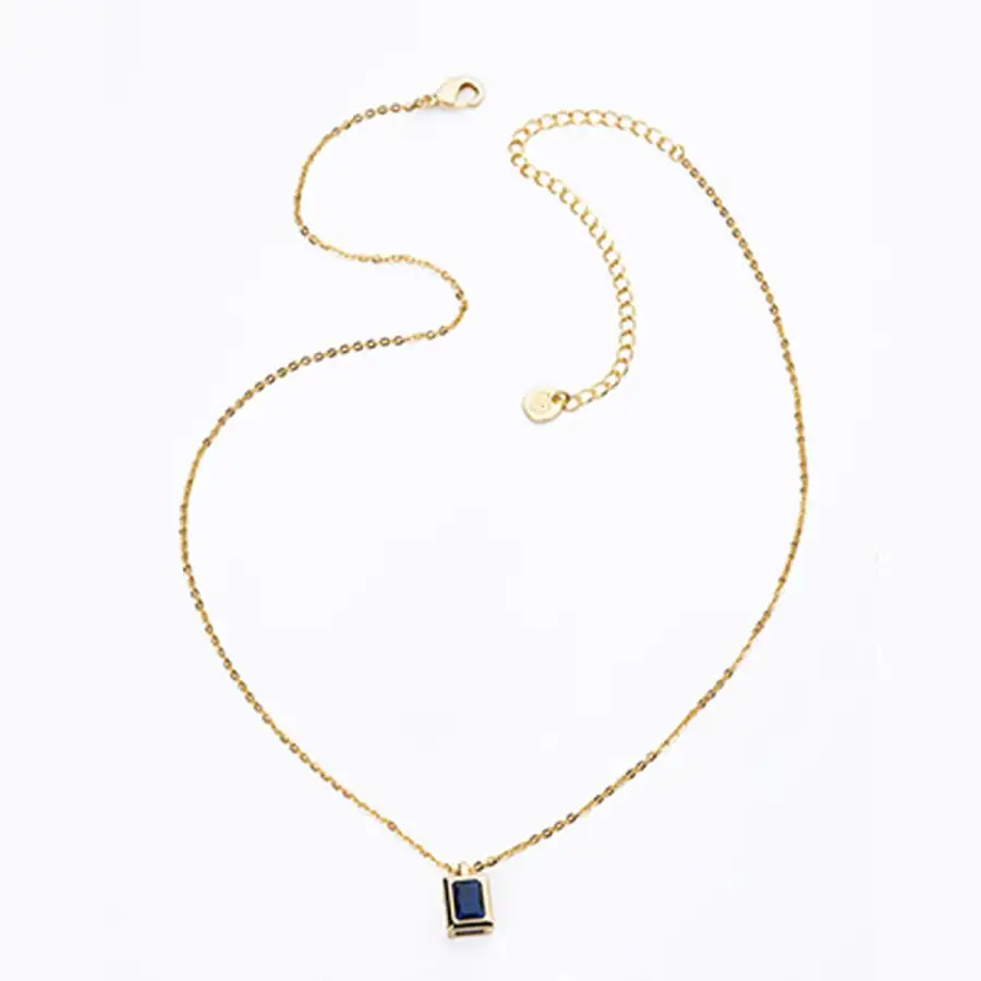 Collana In Catenina Di Metallo Dorato Con Pendente Punto Luce Ottagonale Blu Zaffiro - Misura Regolabile
