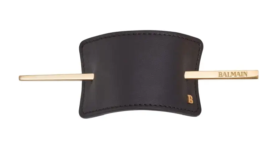 Balmain Hair Barrette In Nappa Nera Bacchetta Placcata In Oro 14k