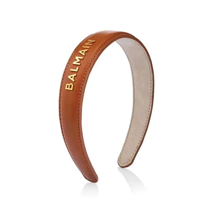 Balmain Hair Couture Genuine Leather Headband With 18k Gold Plated Logo