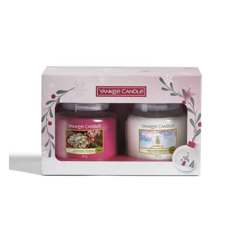Yankee Candle - Snow Globe Wonderland + Peppermint Pinwheels - Confezione Regalo Con 2 Giare Medie
